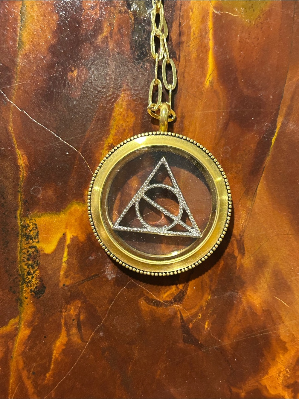 Harry Potter Deathly Hallows Gold Pendant with Triangle Accent